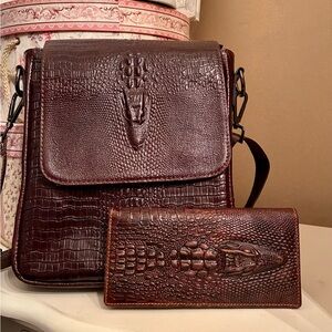 Fun 🐊 Crocodile Brown Pattern Men's or Women’s Bag and Wallet New wo tags